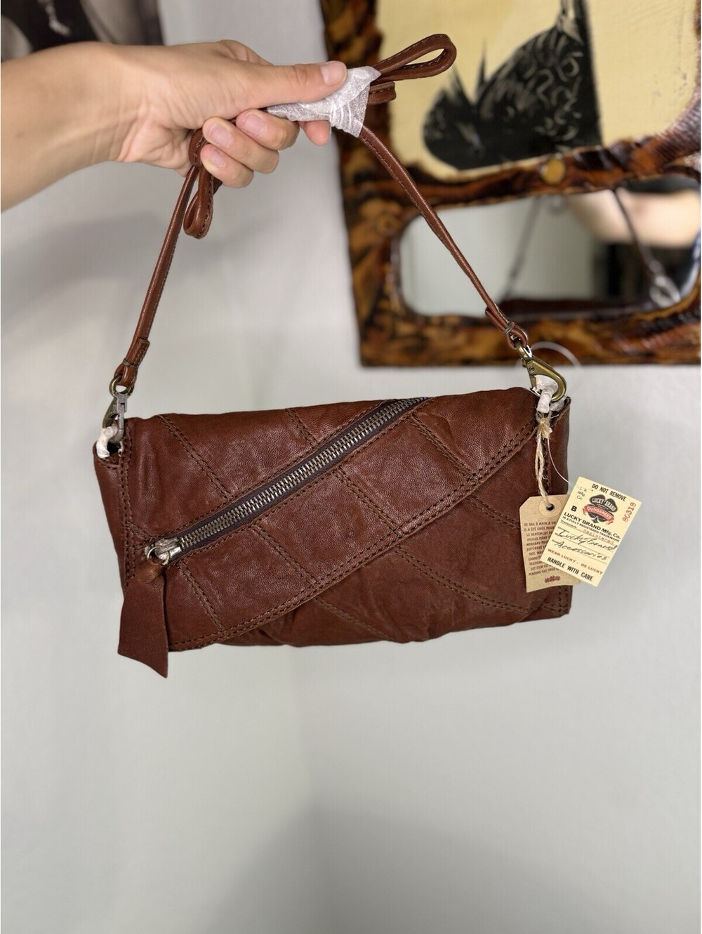 Lucky Brand Brown Leather Convertible Clutch Crossbody Bag NWT